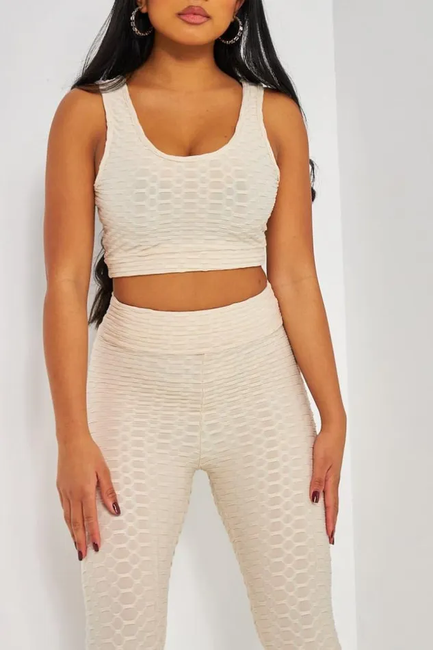 Women Ensemble 2 Pices Crop Top Legging Textur Beige Beige Brentiny Paris Lace Tops Women Ensemble 2 Pices Crop Top Legging Textur Beige Beige Brentiny Paris Lace Tops