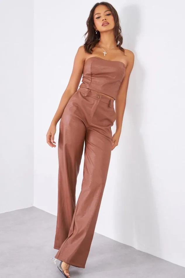Women Ensemble 2 Pices Crop Top Pantalon En Simili Cuir Marron Brown Brentiny Paris Crop Tops Women Ensemble 2 Pices Crop Top Pantalon En Simili Cuir Marron Brown Brentiny Paris Crop Tops