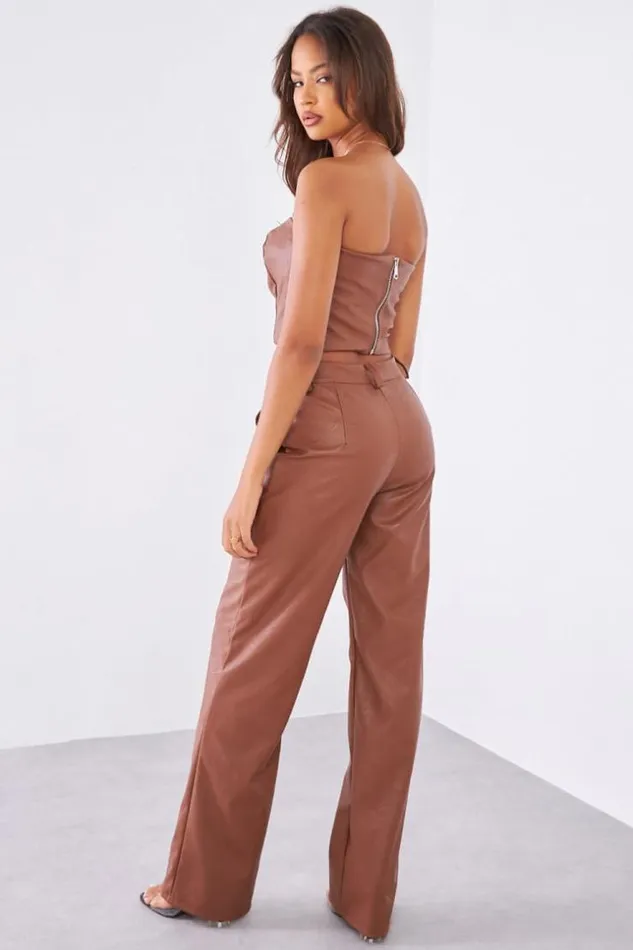 Women Ensemble 2 Pices Crop Top Pantalon En Simili Cuir Marron Brown Brentiny Paris Crop Tops Women Ensemble 2 Pices Crop Top Pantalon En Simili Cuir Marron Brown Brentiny Paris Crop Tops