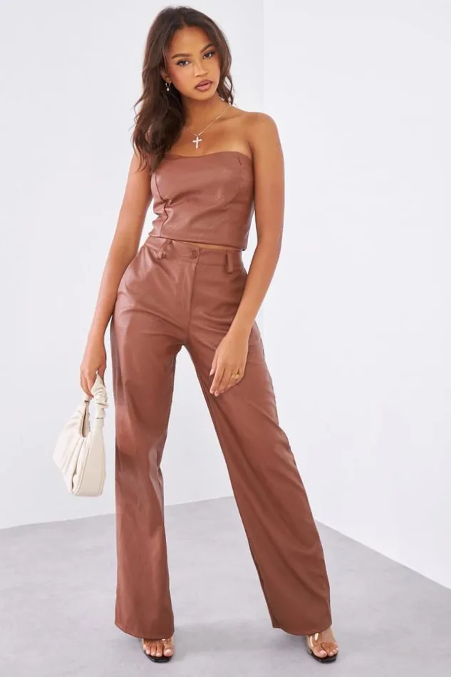 Women Ensemble 2 Pices Crop Top Pantalon En Simili Cuir Marron Brown Brentiny Paris Crop Tops Women Ensemble 2 Pices Crop Top Pantalon En Simili Cuir Marron Brown Brentiny Paris Crop Tops