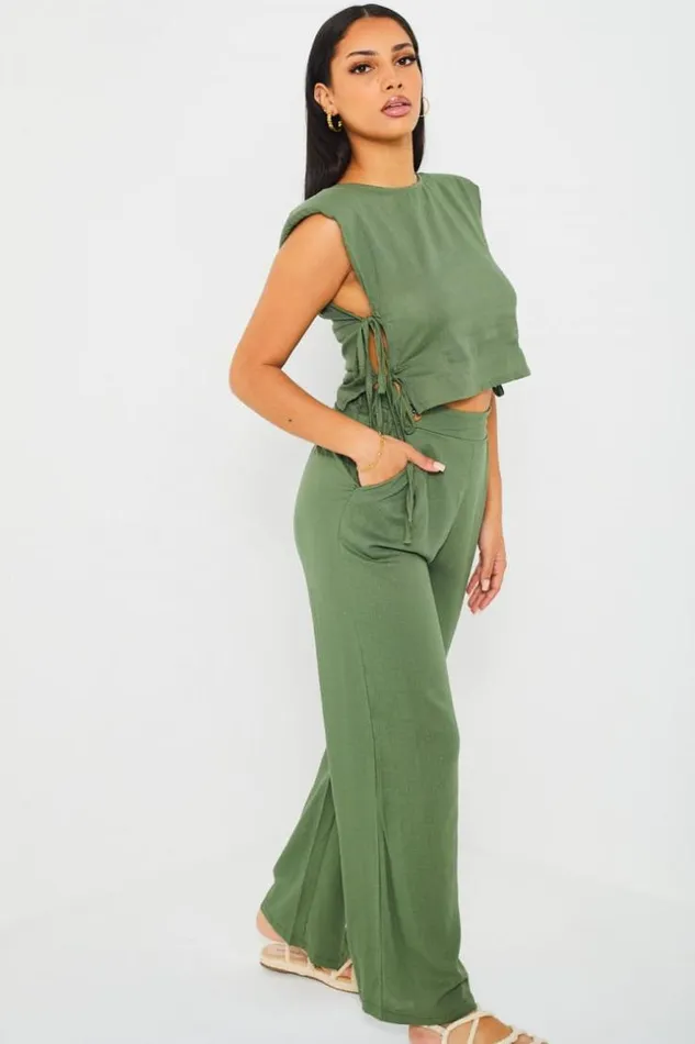 Women Ensemble 2 Pices Crop Top Pantalon Kaki En Lin Khaki Brentiny Paris Pants Women Ensemble 2 Pices Crop Top Pantalon Kaki En Lin Khaki Brentiny Paris Pants