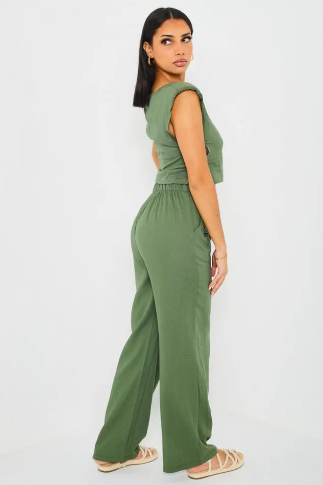 Women Ensemble 2 Pices Crop Top Pantalon Kaki En Lin Khaki Brentiny Paris Pants Women Ensemble 2 Pices Crop Top Pantalon Kaki En Lin Khaki Brentiny Paris Pants