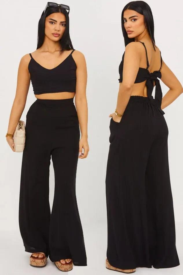Women Ensemble 2 Pices Crop Top Pantalon Noir Black Brentiny Paris Sets With Top Bottoms Women Ensemble 2 Pices Crop Top Pantalon Noir Black Brentiny Paris Sets With Top Bottoms