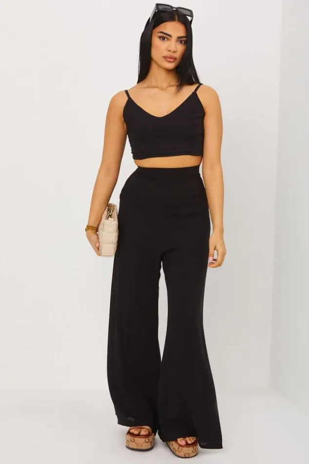 Women Ensemble 2 Pices Crop Top Pantalon Noir Black Brentiny Paris Sets With Top Bottoms Women Ensemble 2 Pices Crop Top Pantalon Noir Black Brentiny Paris Sets With Top Bottoms