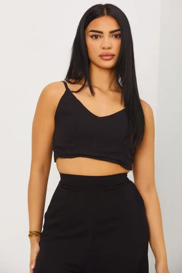 Women Ensemble 2 Pices Crop Top Pantalon Noir Black Brentiny Paris Sets With Top Bottoms Women Ensemble 2 Pices Crop Top Pantalon Noir Black Brentiny Paris Sets With Top Bottoms