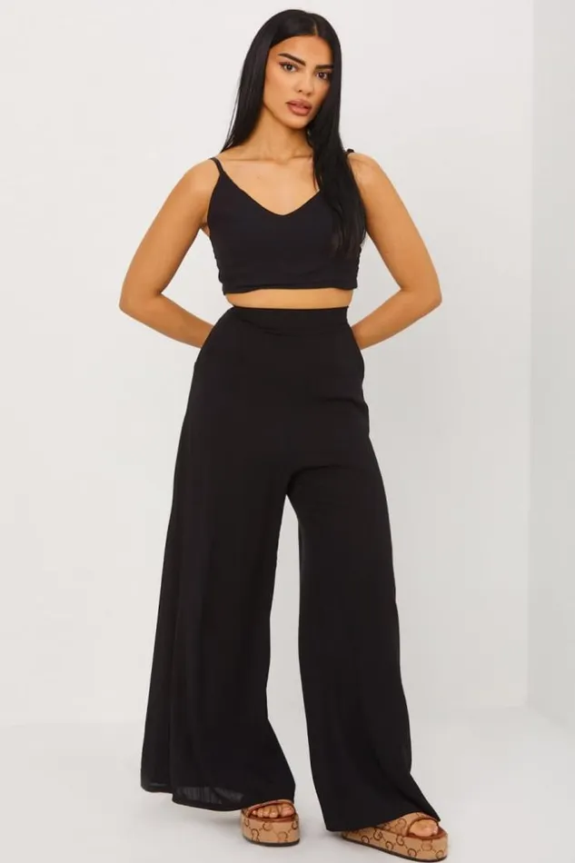 Women Ensemble 2 Pices Crop Top Pantalon Noir Black Brentiny Paris Sets With Top Bottoms Women Ensemble 2 Pices Crop Top Pantalon Noir Black Brentiny Paris Sets With Top Bottoms