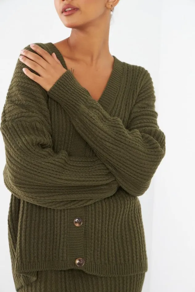 Women Ensemble 2 Pices Gilet Jupe En Maille Kaki Khaki Brentiny Paris Cardigans
