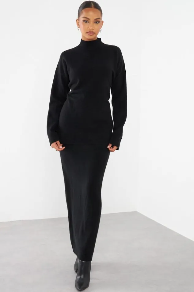 Women Ensemble 2 Pices Pull Jupe Noir Black Brentiny Paris Sets With Top Bottoms