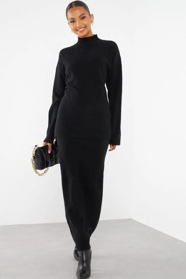 Women Ensemble 2 Pices Pull Jupe Noir Black Brentiny Paris Sets With Top Bottoms