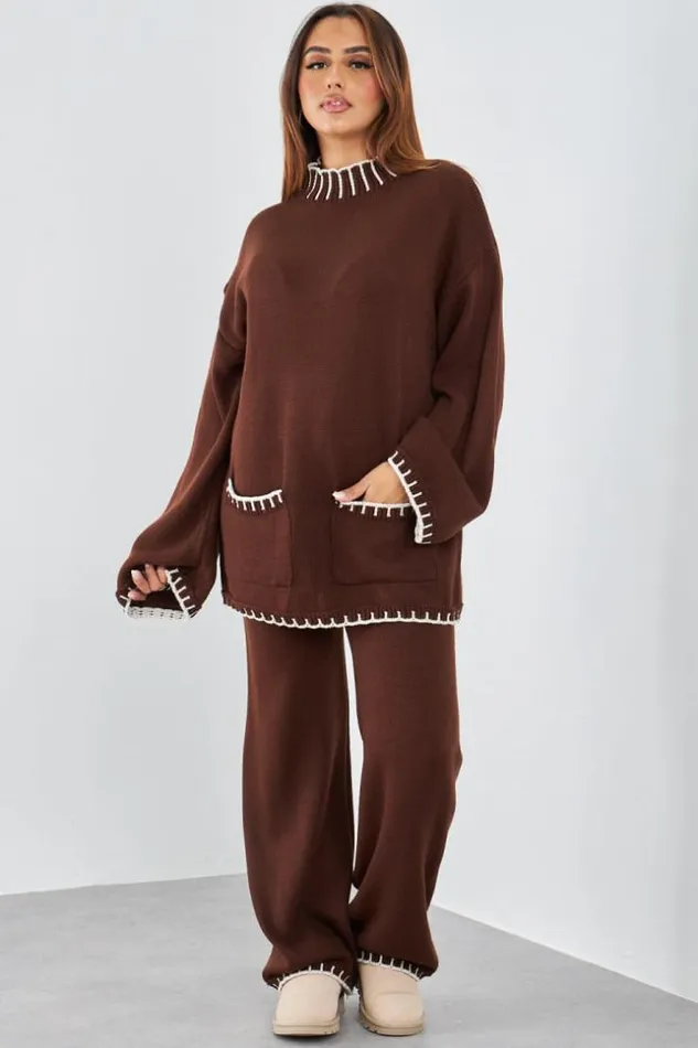 Women Ensemble 2 Pices Pull Pantalon En Laine Marron Bicolore Brown Brentiny Paris White Tops Women Ensemble 2 Pices Pull Pantalon En Laine Marron Bicolore Brown Brentiny Paris White Tops