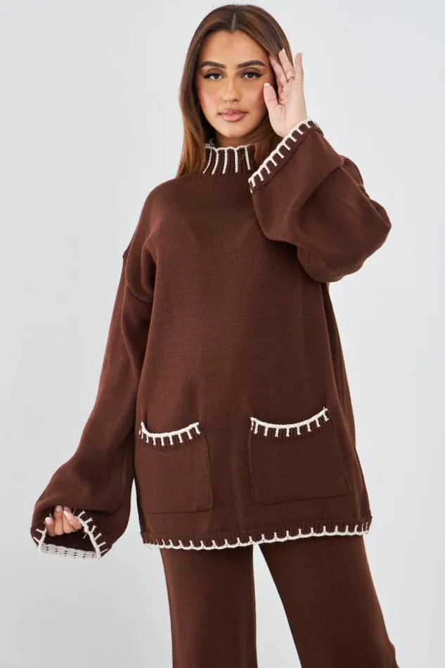 Women Ensemble 2 Pices Pull Pantalon En Laine Marron Bicolore Brown Brentiny Paris White Tops Women Ensemble 2 Pices Pull Pantalon En Laine Marron Bicolore Brown Brentiny Paris White Tops