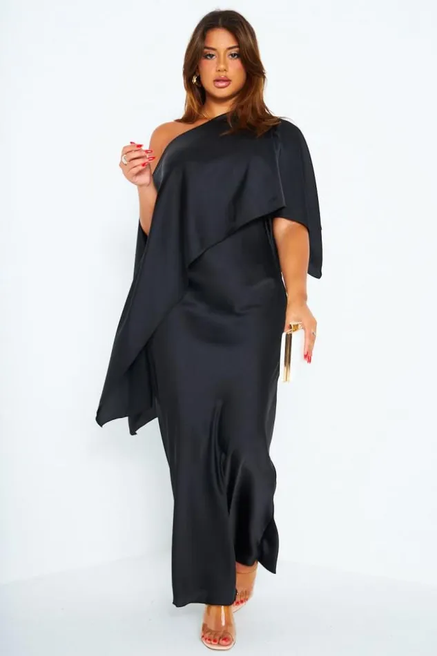Women Ensemble 2 Pices Robe Poncho Satin Noir Black Brentiny Paris Ceremonial Outfits