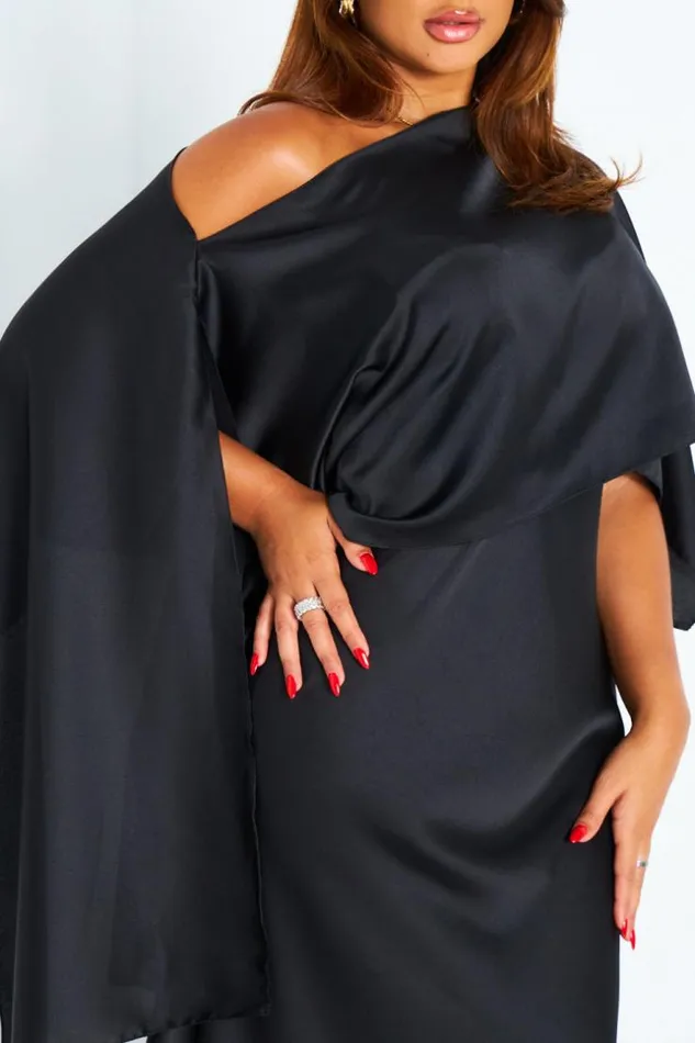 Women Ensemble 2 Pices Robe Poncho Satin Noir Black Brentiny Paris Ceremonial Outfits Women Ensemble 2 Pices Robe Poncho Satin Noir Black Brentiny Paris Ceremonial Outfits