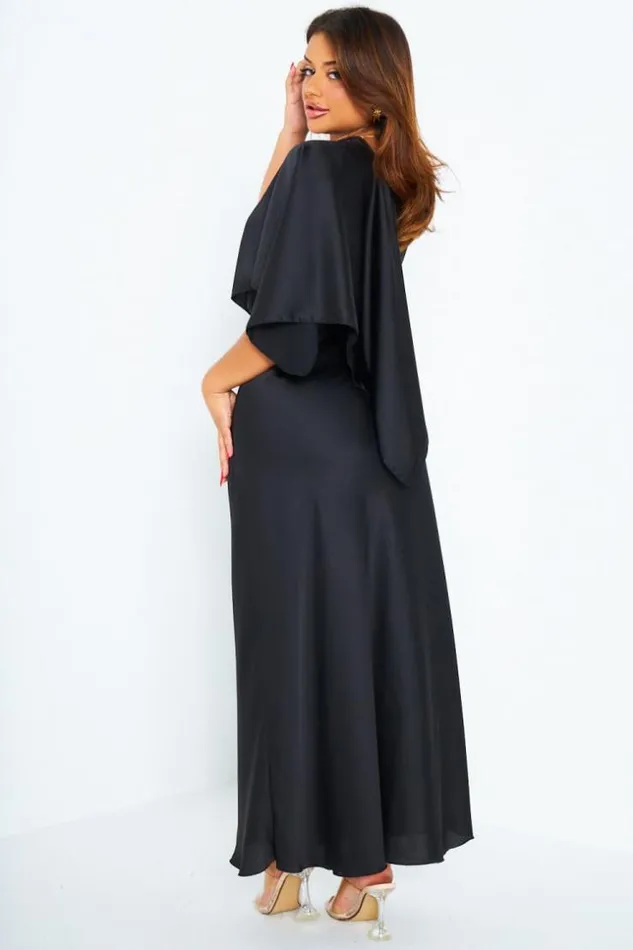 Women Ensemble 2 Pices Robe Poncho Satin Noir Black Brentiny Paris Ceremonial Outfits Women Ensemble 2 Pices Robe Poncho Satin Noir Black Brentiny Paris Ceremonial Outfits