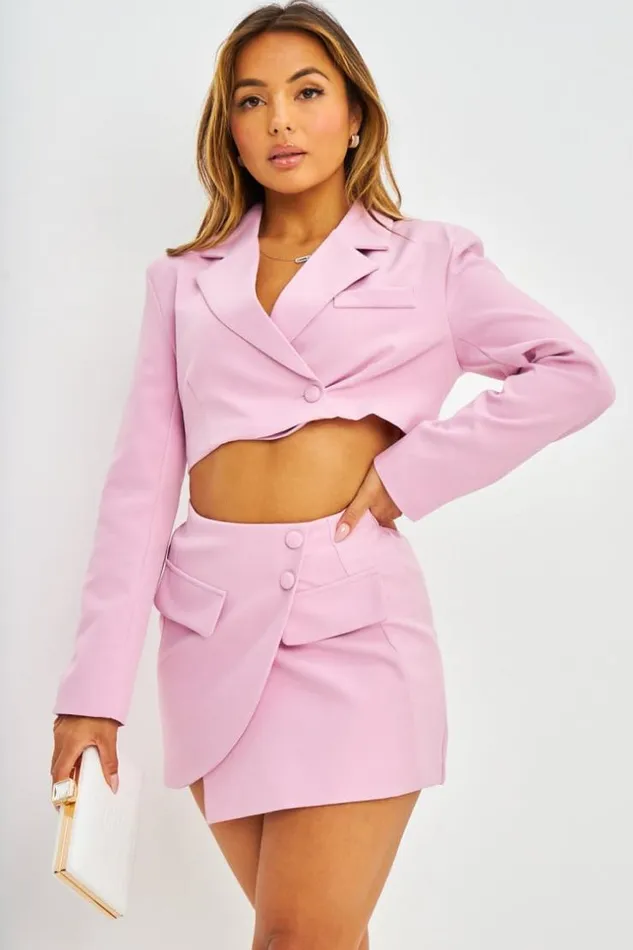 Women Ensemble 2 Pices Rose Clair Blazer Court Jupe Lightpink Brentiny Paris Jackets