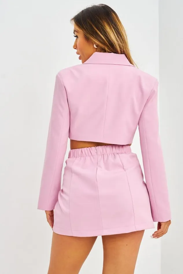Women Ensemble 2 Pices Rose Clair Blazer Court Jupe Lightpink Brentiny Paris Jackets