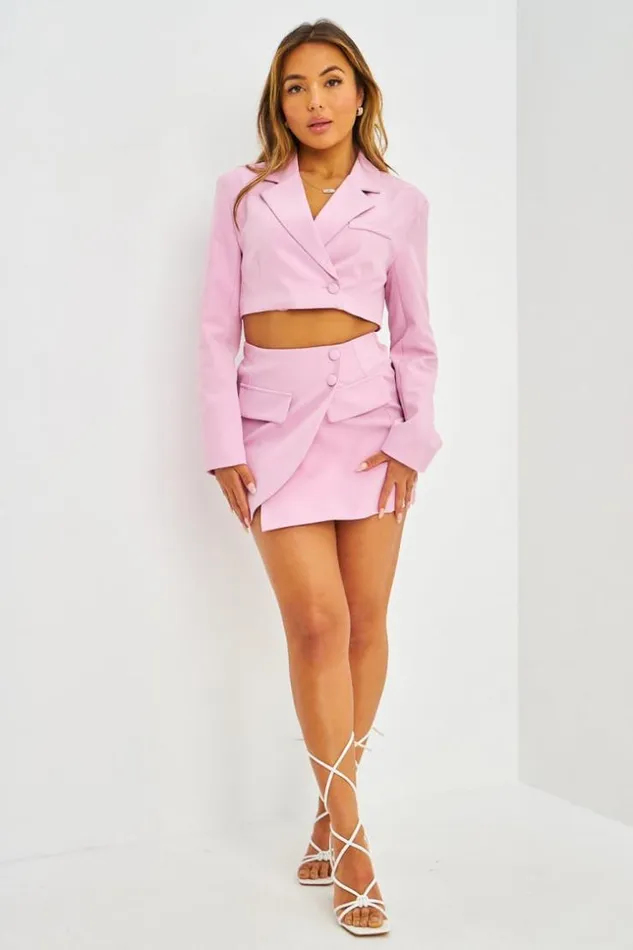 Women Ensemble 2 Pices Rose Clair Blazer Court Jupe Lightpink Brentiny Paris Jackets
