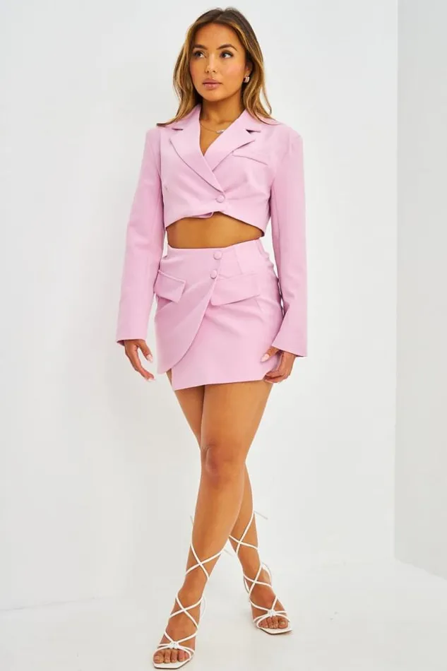 Women Ensemble 2 Pices Rose Clair Blazer Court Jupe Lightpink Brentiny Paris Jackets