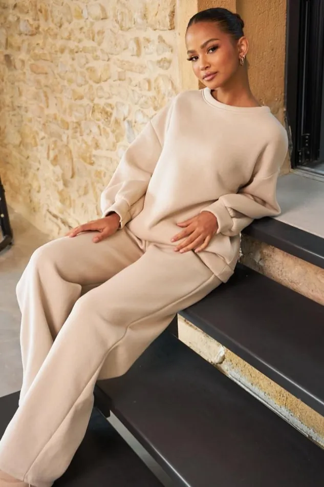 Women Ensemble 2 Pices Sweat Jogging Beige Beige Brentiny Paris Sets With Top Bottoms