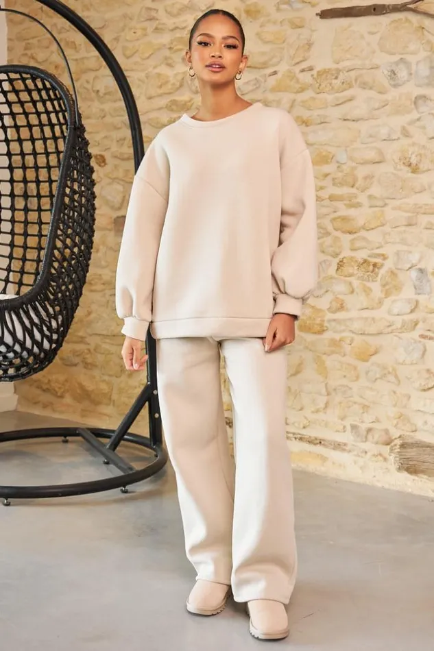 Women Ensemble 2 Pices Sweat Jogging Beige Beige Brentiny Paris White Tops