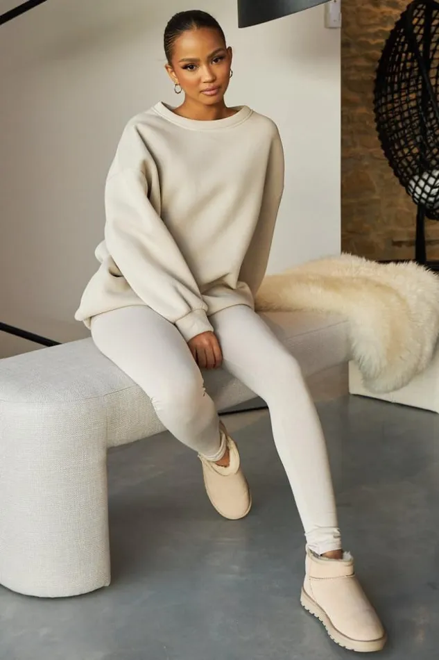 Women Ensemble 2 Pices Sweat Legging Beige Beige Brentiny Paris Sets With Top Bottoms