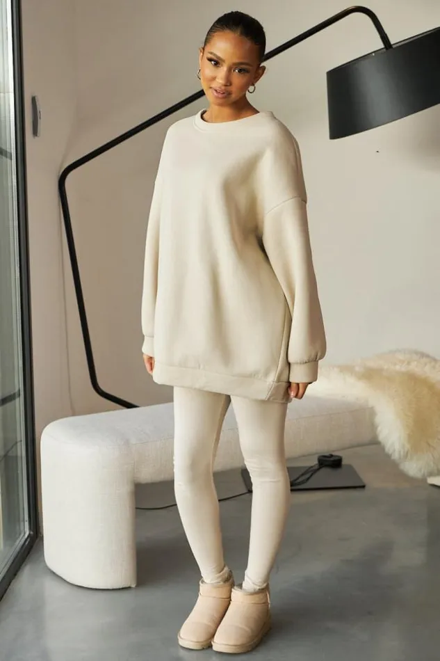 Women Ensemble 2 Pices Sweat Legging Beige Beige Brentiny Paris Sets With Top Bottoms Women Ensemble 2 Pices Sweat Legging Beige Beige Brentiny Paris Sets With Top Bottoms