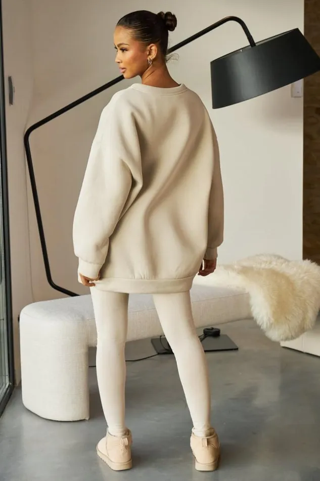 Women Ensemble 2 Pices Sweat Legging Beige Beige Brentiny Paris Sets With Top Bottoms Women Ensemble 2 Pices Sweat Legging Beige Beige Brentiny Paris Sets With Top Bottoms