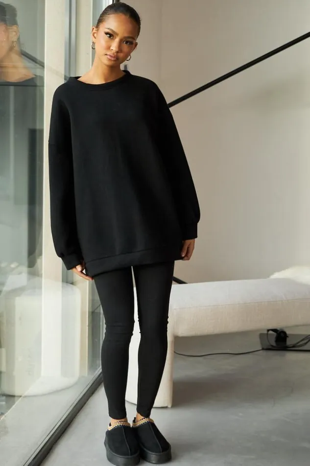 Women Ensemble 2 Pices Sweat Legging Noir Black Brentiny Paris Sets With Top Bottoms