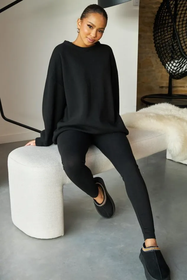 Women Ensemble 2 Pices Sweat Legging Noir Black Brentiny Paris Sets With Top Bottoms