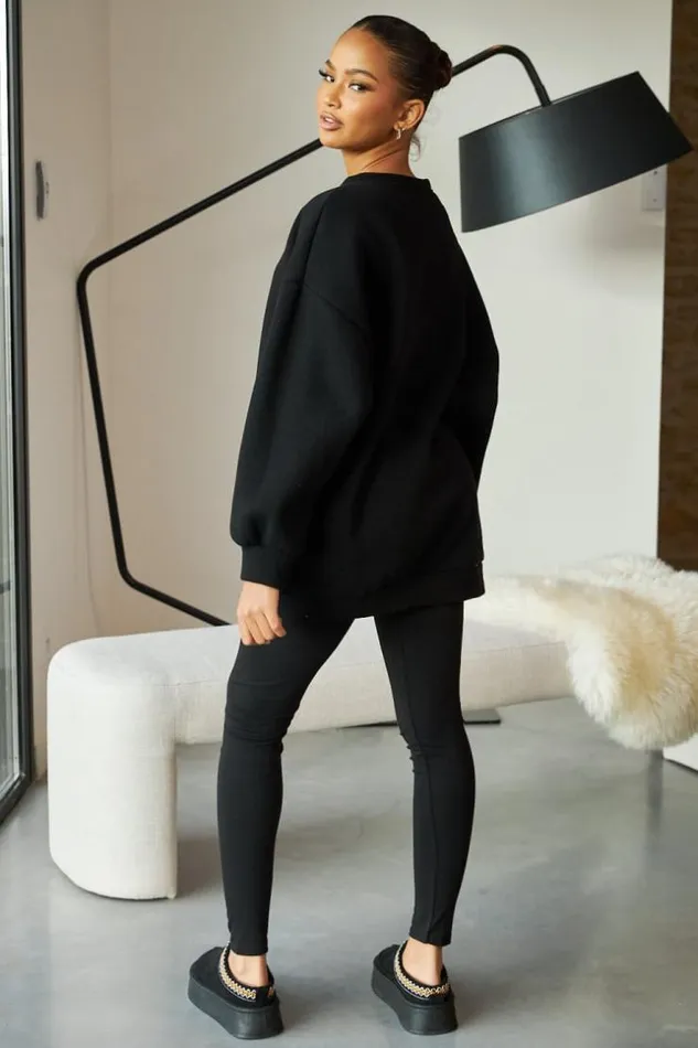 Women Ensemble 2 Pices Sweat Legging Noir Black Brentiny Paris Sets With Top Bottoms