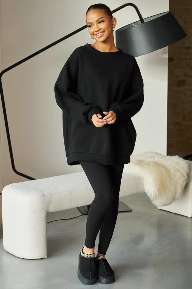Women Ensemble 2 Pices Sweat Legging Noir Black Brentiny Paris Sets With Top Bottoms