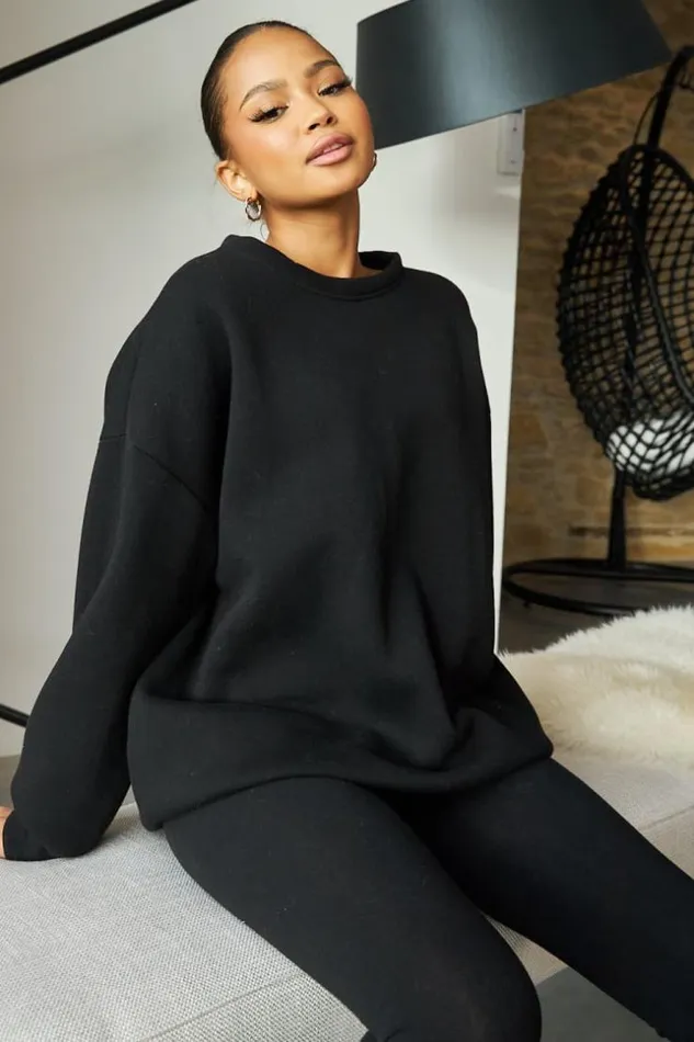 Women Ensemble 2 Pices Sweat Legging Noir Black Brentiny Paris Sets With Top Bottoms