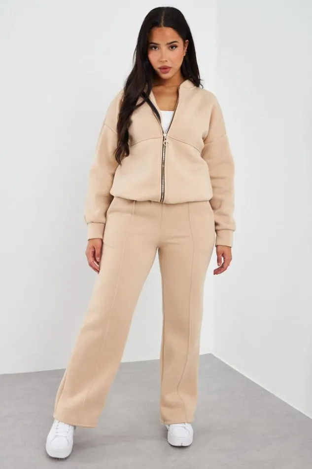 Women Ensemble 2 Pices Sweat Zipp Jogging Beige Beige Brentiny Paris Sets With Top Bottoms Women Ensemble 2 Pices Sweat Zipp Jogging Beige Beige Brentiny Paris Sets With Top Bottoms