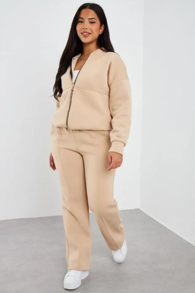 Women Ensemble 2 Pices Sweat Zipp Jogging Beige Beige Brentiny Paris Sets With Top Bottoms
