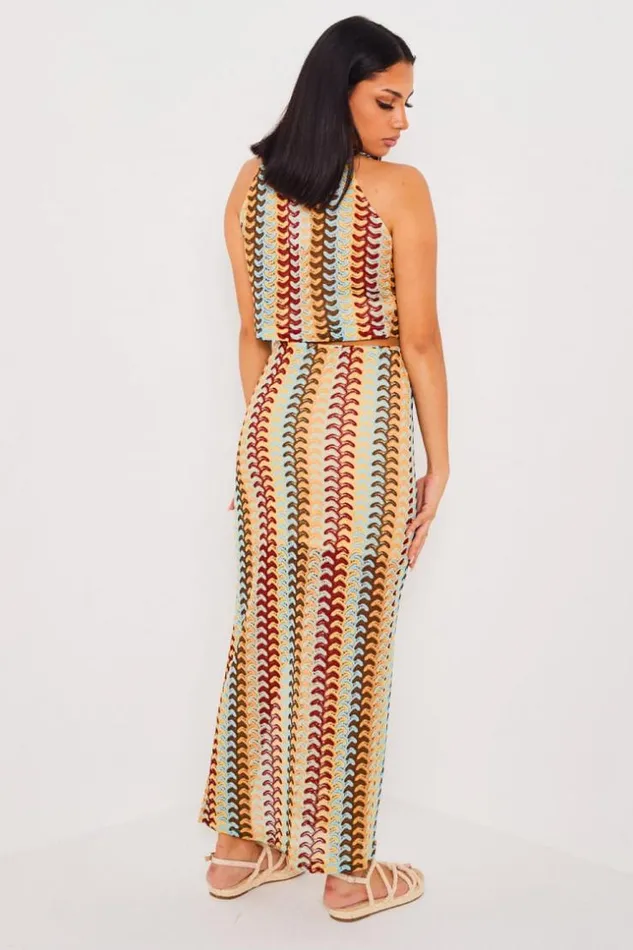 Women Ensemble 2 Pices Top Jupe Multicolore Ajoure Brentiny Paris Top And Tank Tops