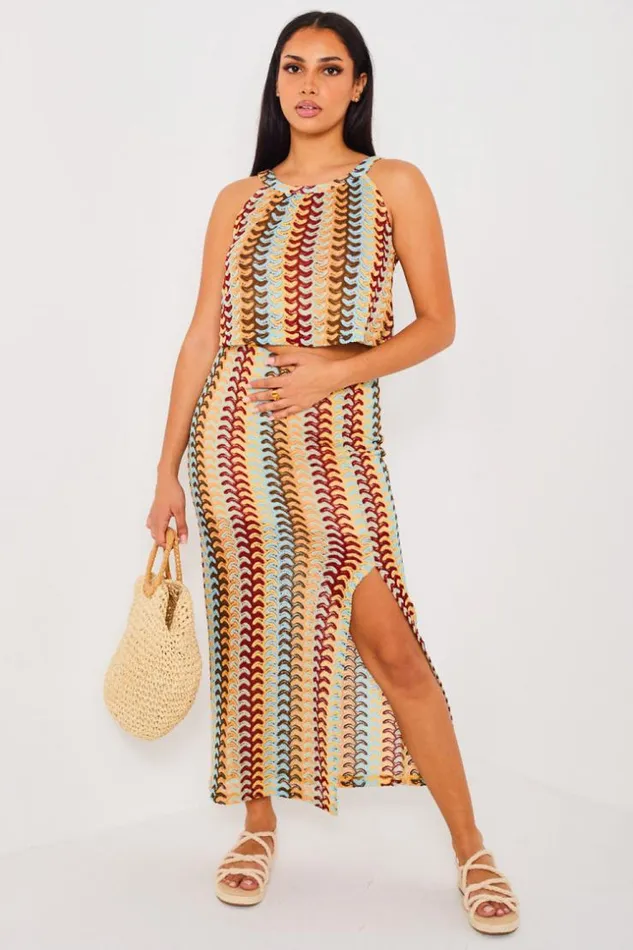 Women Ensemble 2 Pices Top Jupe Multicolore Ajoure Brentiny Paris Top And Tank Tops
