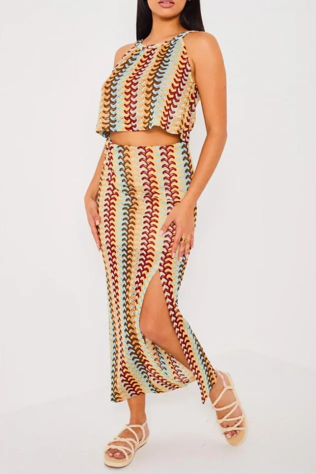 Women Ensemble 2 Pices Top Jupe Multicolore Ajoure Brentiny Paris Top And Tank Tops