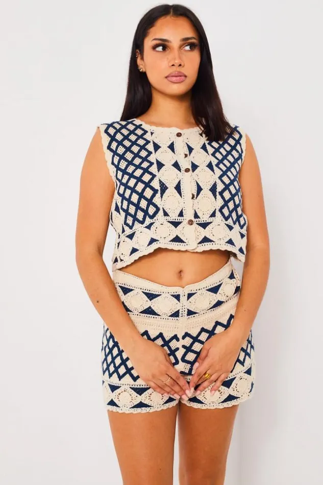 Women Ensemble 2 Pices Top Short Bleu Motif En Tricot Blue Brentiny Paris Crop Tops Women Ensemble 2 Pices Top Short Bleu Motif En Tricot Blue Brentiny Paris Crop Tops