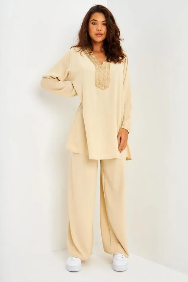 Women Ensemble 2 Pices Tunique Pantalon Beige Beige Brentiny Paris Sets With Top Bottoms Women Ensemble 2 Pices Tunique Pantalon Beige Beige Brentiny Paris Sets With Top Bottoms