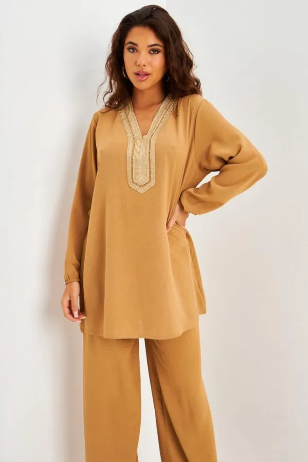 Women Ensemble 2 Pices Tunique Pantalon Camel Camel Brentiny Paris Sets With Top Bottoms Women Ensemble 2 Pices Tunique Pantalon Camel Camel Brentiny Paris Sets With Top Bottoms