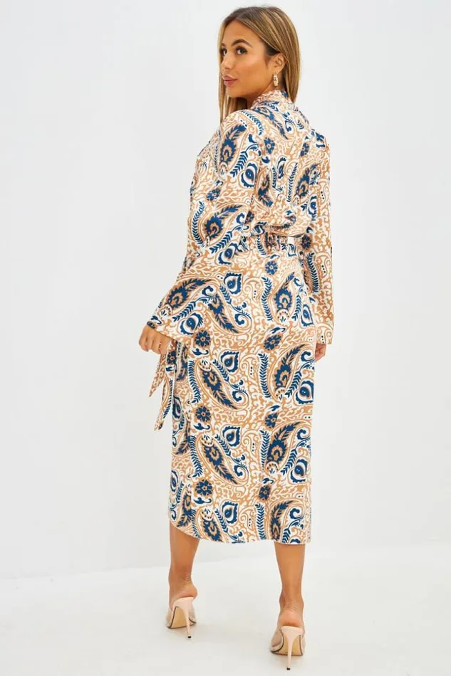Women Ensemble Chemise Jupe Motif Paisley Camel Et Bleu Beige Brentiny Paris Skirts Women Ensemble Chemise Jupe Motif Paisley Camel Et Bleu Beige Brentiny Paris Skirts