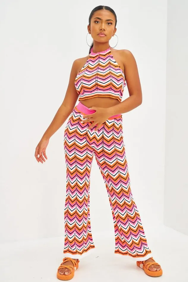 Women Ensemble Top Pantalon En Crochet Motifs Chevrons Orange Et Rose Orange Brentiny Paris Crop Tops Women Ensemble Top Pantalon En Crochet Motifs Chevrons Orange Et Rose Orange Brentiny Paris Crop Tops