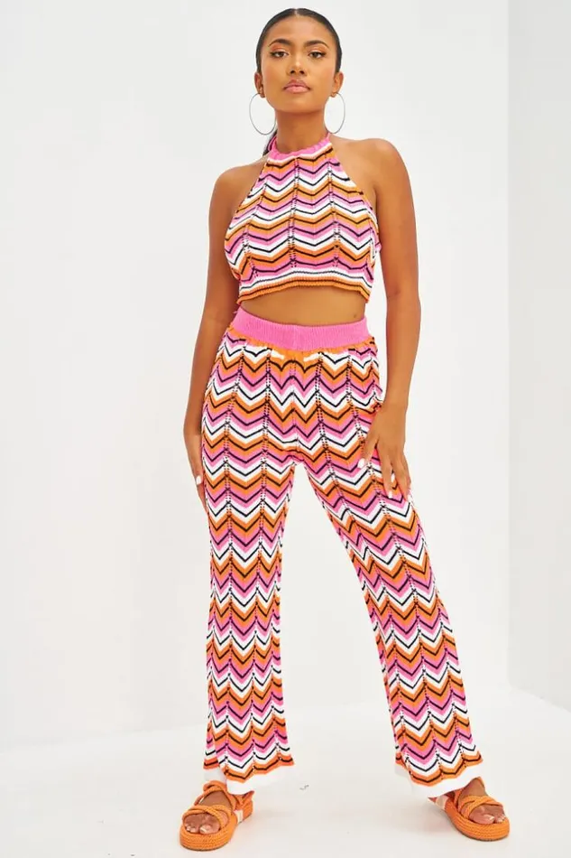 Women Ensemble Top Pantalon En Crochet Motifs Chevrons Orange Et Rose Orange Brentiny Paris Crop Tops Women Ensemble Top Pantalon En Crochet Motifs Chevrons Orange Et Rose Orange Brentiny Paris Crop Tops