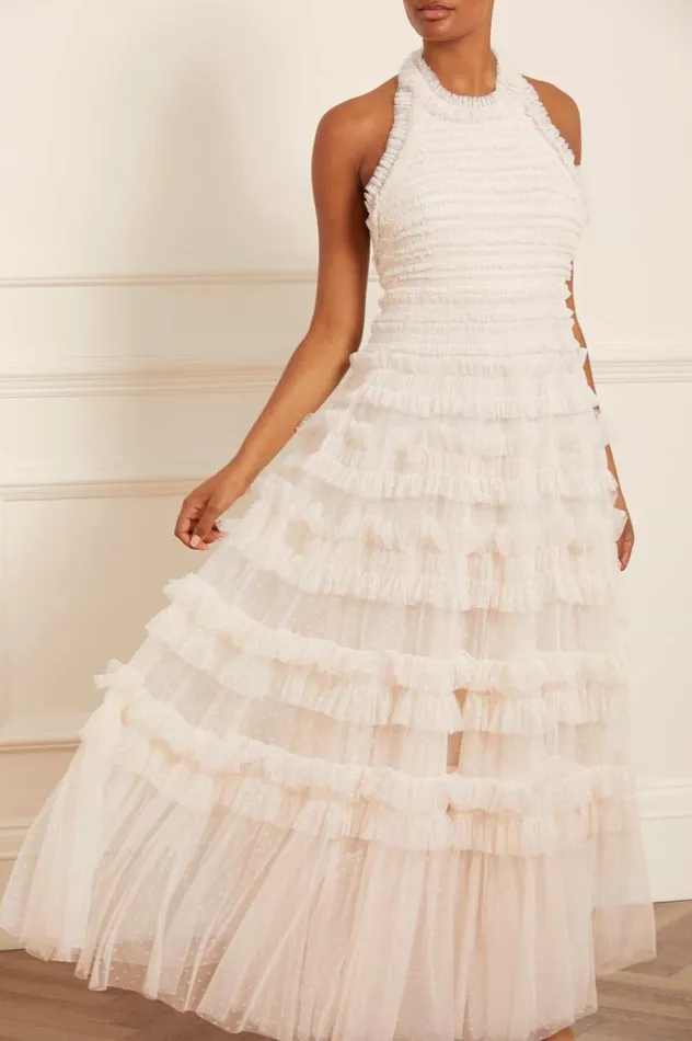 Women Evening Dresses Needle and Thread Lisette Ruffle Halter Neck Gown Champagne
