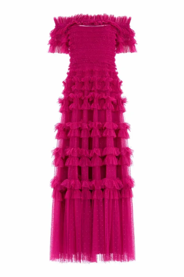 Women Evening Dresses Needle and Thread Lisette Ruffle Off Shoulder Gown Pink