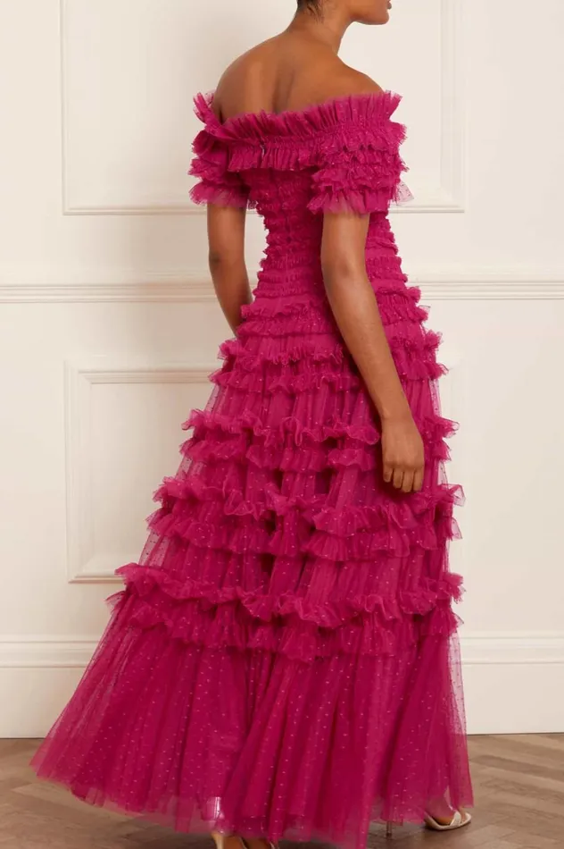 Women Evening Dresses Needle and Thread Lisette Ruffle Off Shoulder Gown Pink