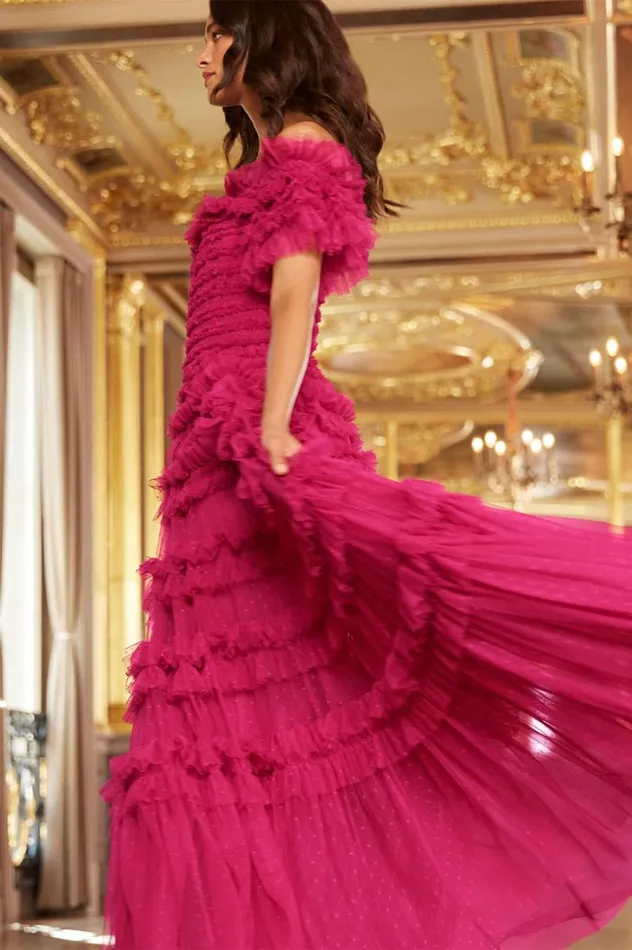 Women Evening Dresses Needle and Thread Lisette Ruffle Off Shoulder Gown Pink