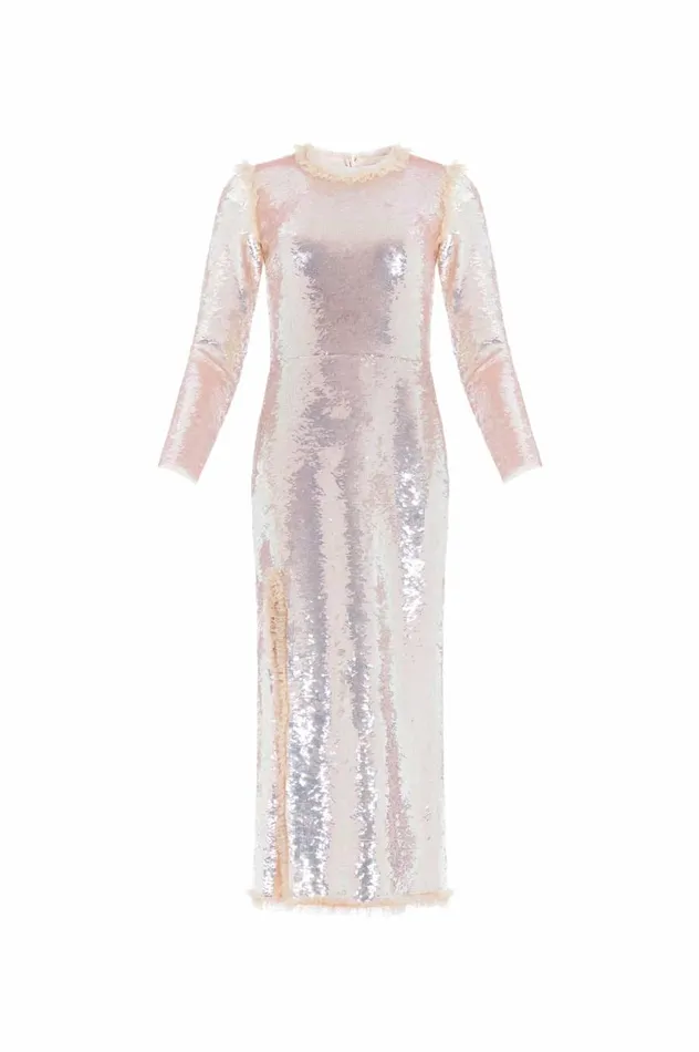 Women Evening Dresses Needle and Thread Valerie Gloss Long Sleeve Ankle Gown Beige