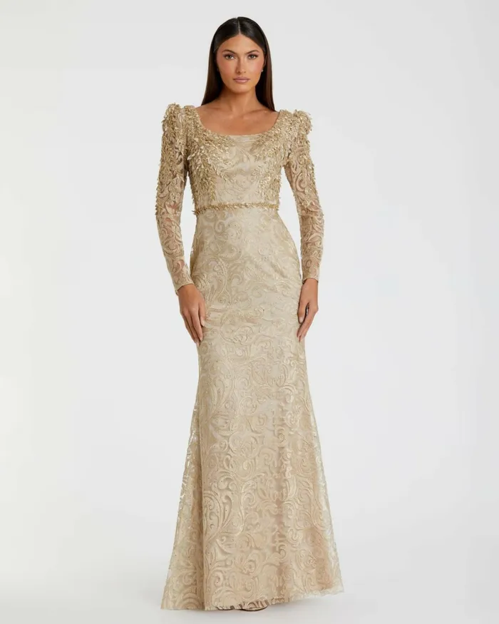 Women Evening Gowns Mac Duggal Gold Embroidered Lace Applique Shoulder Detail Trumpet Gown Light Gold Women Evening Gowns Mac Duggal Gold Embroidered Lace Applique Shoulder Detail Trumpet Gown Light Gold