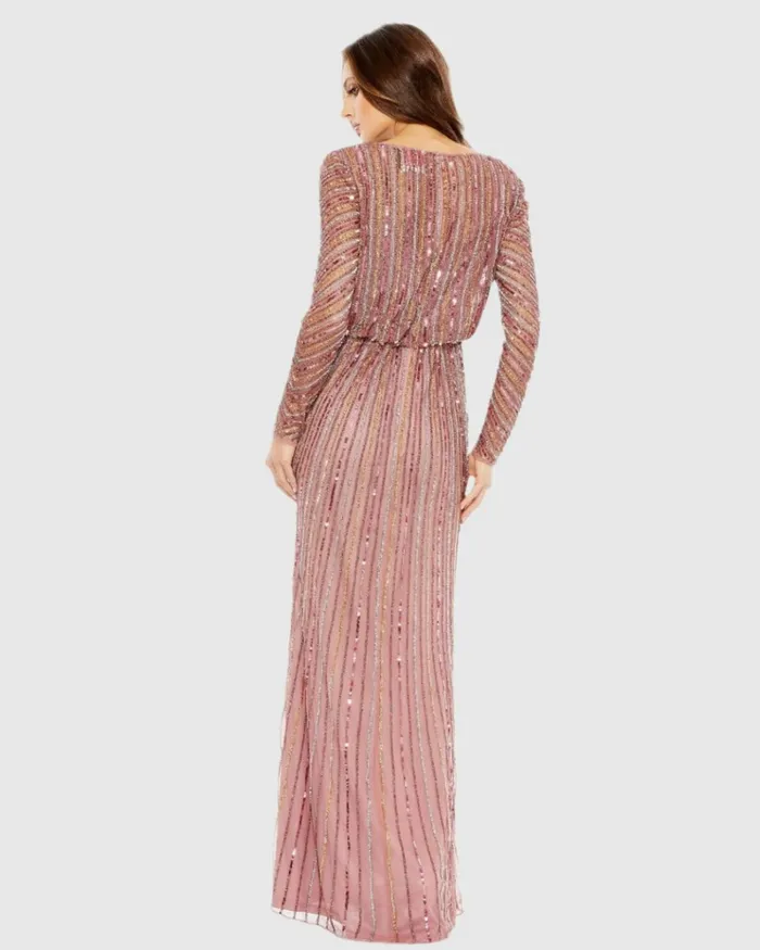 Women Evening Gowns Mac Duggal Sequined V Neck Long Sleeve Column Gown Rosewood Women Evening Gowns Mac Duggal Sequined V Neck Long Sleeve Column Gown Rosewood